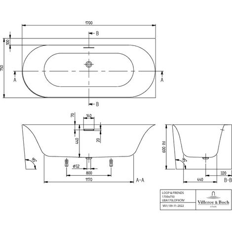 Villeroy & Boch A170LOF9CRBCVRW Pré-cadre BW Loop&Friends OVAL 1700x