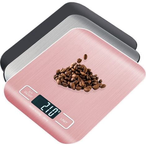 (5kg) Balance de cuisine 5kg/1g avec écran LCD rétroéclairé et fonction tare, multifonction en acier inoxydable, adaptée aux aliments/cuisine/four/pesée (1/5)