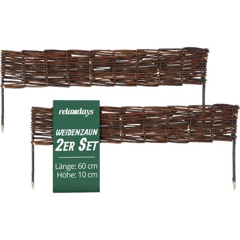 Relaxdays Beeteinfassung, Weide, 2er Set, HxB: 10 x 60 cm, zum Stecken, Beet & Rasen, niedrige Beetumrandung, braun