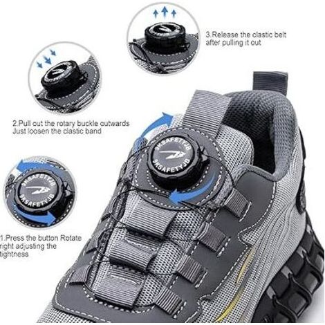 S3 Sicherheitsschuhe, leicht und atmungsaktiv, stylische Zehenschutzkappe mit Drehfunktion, sportliche Schuhe, stoß- und stahlfeste Zehenkappe, keine Schnürsenkel erforderlich, Größe 46 (1/5)