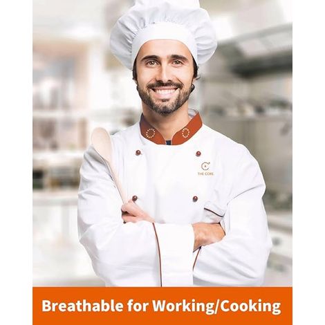 Lot de 4 toques de chef adulte, coton et polyester, chapeau de cuisine réutilisable, toque de travail, 28 x 22 cm, blanc (1/4)