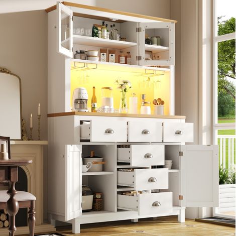 MEUBLIV Sideboard mit 4 Türen, 104 x 40 x 180 cm, MDF weiß, LED-Beleuchtung (1/5)