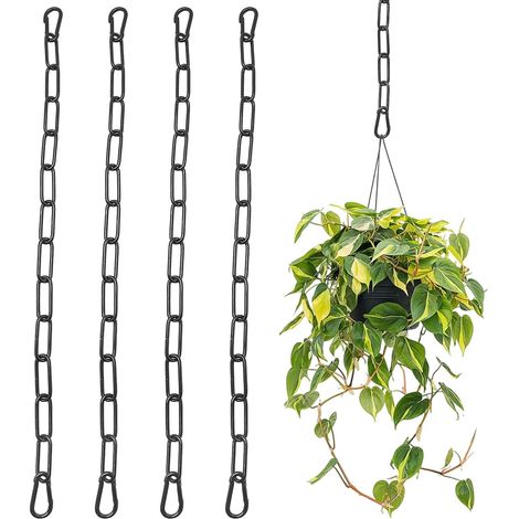 Set mit 4 Ketten, 50 cm lang - Schwarz - 4 mm Verlängerungskette für Hängesessel - Metallkette mit 8 Karabinerhaken für Blumentöpfe, Vogelkäfige, Kronleuchter, Gartentore (1/5)