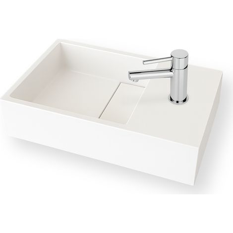 Hängendes Handwaschbecken matt weiß MANITA D - Rechteckiges Waschbecken aus Solid surface 35cm