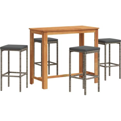 Maison Exclusive - Set Bar Giardino 5pz Grigio Legno Massello Acacia e Polyrattan