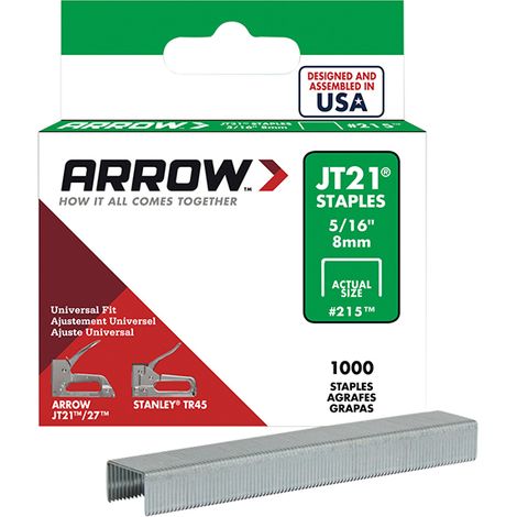 Arrow A215 JT21 T27 Staples 8mm ( 5/16in) (Box 5000) ARRJT21516