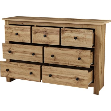 Credenza moderna minimalista in legno naturale con 7 cassetti, 152 x 40 x 88,5 cm (1/5)
