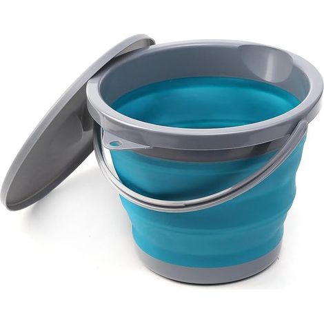 Bucket with Lid 5L Collapsible Silicone Blue Bucket Collapsible Bowl Space Saving Cleaning Retractable Seal for Car Washing Camping Fishing (1/5)