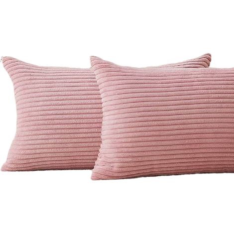 Housse de coussin lombaire Lot de 2 Taies décoratives en velours côtelé à rayures pour canapé, Coussin rectangulaire 30x50 cm, Rose bébé, Couverture de coussin longue (1/5)