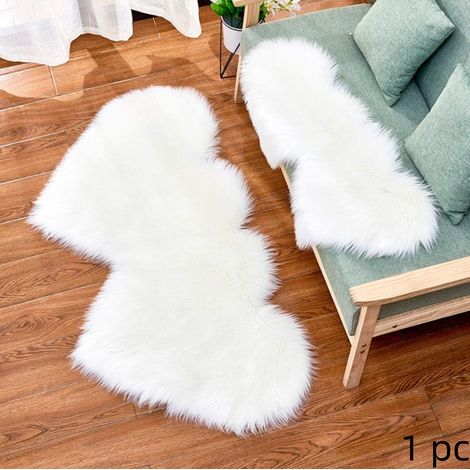 JSSEVN - Fausse Peau de Mouton Tapis en Forme de Double Coeur,Tapis Doux Shaggy en Fausse Fourrure de Mouton Antidérapant pour Chambre à Coucher Blanc 60X120CM (1/3)