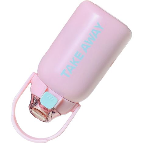 Große, isolierte 850-ml-Flasche mit Federverschlussdeckel und Strohhalm, ideal für Winter und Outdoor-Aktivitäten (rosa). (1/5)