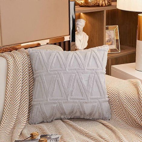 Lot de 6 housses de coussin décoratives en velours court doux et laine, gris, style luxueux, pour canapé ou chambre, blanc, 45 x 45 cm (1/5)