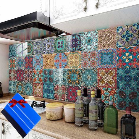 Stickers Carrelage Salle de Bain Cuisine, Papier Peint de Carrelage PVC, Carrelage Adhesif Décoration Vinyle, Autocollants Adhésive de Carreaux, Mosaïque de Autocollant Mural de Tuile(30 Pcs, 10x10 cm (1/5)