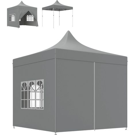 Faltbarer Pavillon (3 x 3 m) mit 4 abnehmbaren Seitenwänden, 3 Fenstern, verstellbarer Höhe, Tragetasche, grau