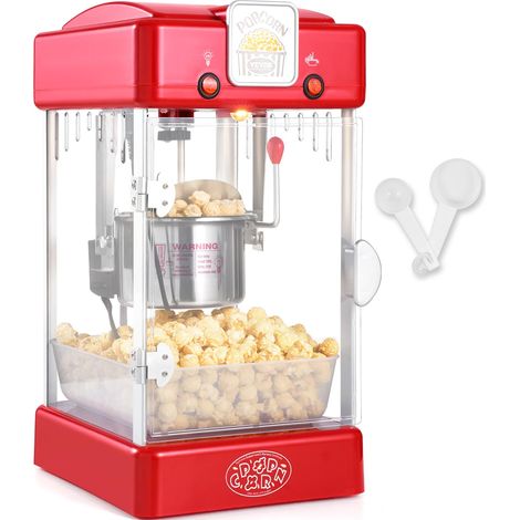 Machine à Pop Corn 300 W, Appareil à Pop-corn de Comptoir Électrique, Bol de 71 g pour 3,8 L par Lot, avec Porte en PP, 2 Cuillères et Plateau, Style Cinéma, pour Fête Magasin Soirée, Rouge (1/5)