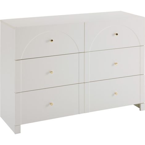 Cómoda blanca de 6 cajones en aglomerado 120 x 40 x 82 cm para salón y dormitorio (1/5)