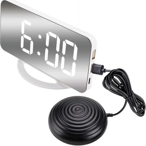 Réveil vibrant puissant pour adultes sourds et gros dormeurs, horloge numérique miroir avec vibreur de lit F (1/3)