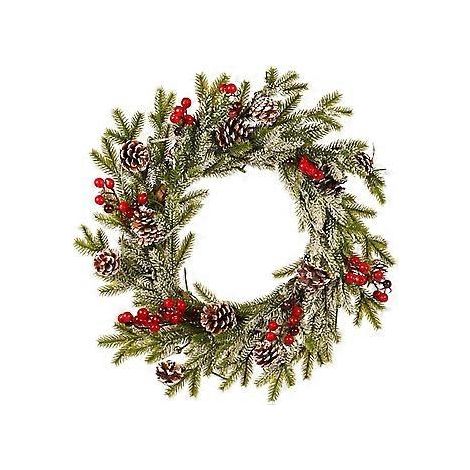 Couronne de Noël artificielle élégante pour l'intérieur et l'extérieur, décoration facile d'entretien avec des matériaux réutilisables et écologiques, aspect réaliste grâce à son fini givré. (1/5)