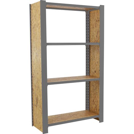 OFFICLICK Étagère 4 étagères en métal sans vis (150x80x30cm) GRIS et OSB (1/5)