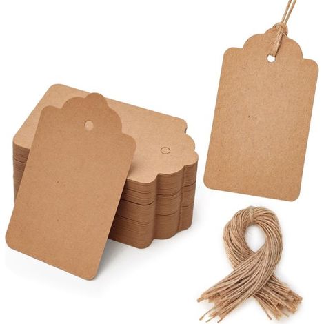 Allecto 100 rechteckige Geschenkanhänger aus Kraftpapier mit Juteschnur Dekoration und Verpackung für Hochzeitsgeschenke (1/5)