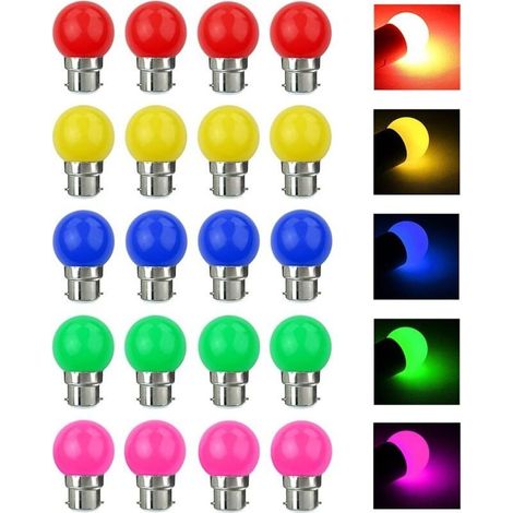Ampoules LED couleur B22 3 W équivalentes à 30 W 240 lm Ampoules à baïonnette B22 Ampoules LED couleur guirlande multicolore pour maison, bar, fête - 20 pièces (1/5)