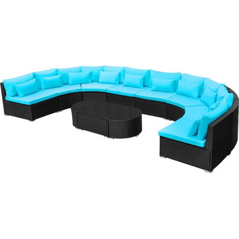 Round Sofa Set 11 pcs Blue Poly Rattan vidaXL (1/5)