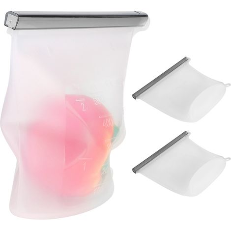 Sachets doseurs alimentaires transparents en silicone de 500 ml, nouveaux sachets améliorés, pour bouillon et aliments surgelés, auto-scellants. (1/5)
