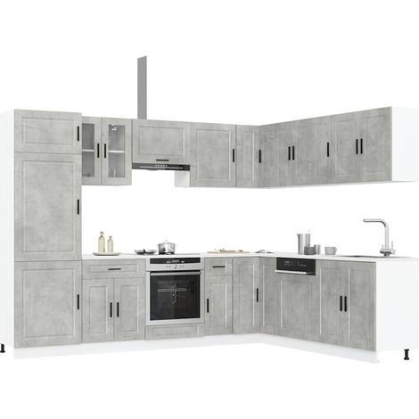 Mueble cocina Porto gris hormigón 14 pzas madera contrachapada vidaXL (1/5)