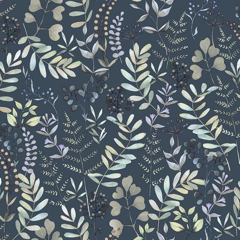 Papier peint botanique nocturne bleu ardoise (1/2)
