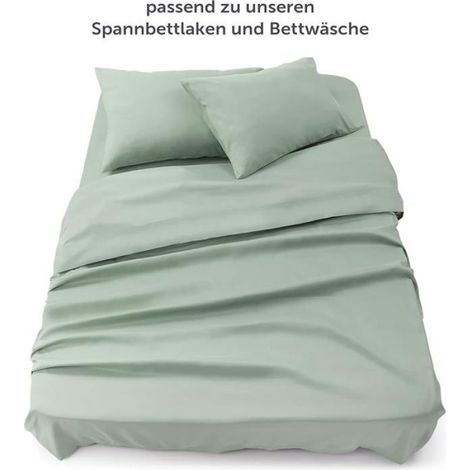 1 Drap Plat 220x275 cm, Microfibre Douce, Respirant, Lavable Machine, Vert Été, pour Lit 140x190/200 (1/5)
