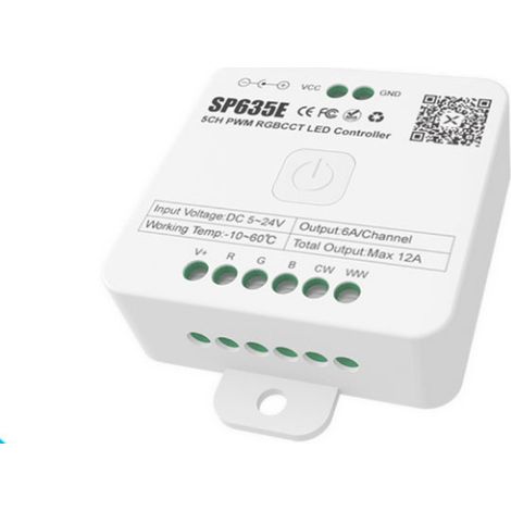 SP635E 5-Channel RGBCCT PWM LED Controller, Seven Colors + Dual Color Temperature, Multifunctional Controller