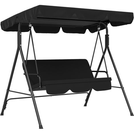 Balançoire Hollywood 3 Places Noir, Banc Oscillant Jardin avec Toit Réglable, Structure Acier Solide, Confortable et Décorative, Terrasse Garten 172x110x153 cm