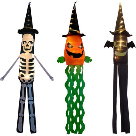 Leuchtende Hängedekorationen für Halloween: Kürbisskelett und Fledermaus, leuchtende Ornamente zum Aufhängen im Garten, am Baum oder auf der Party. (1/5)