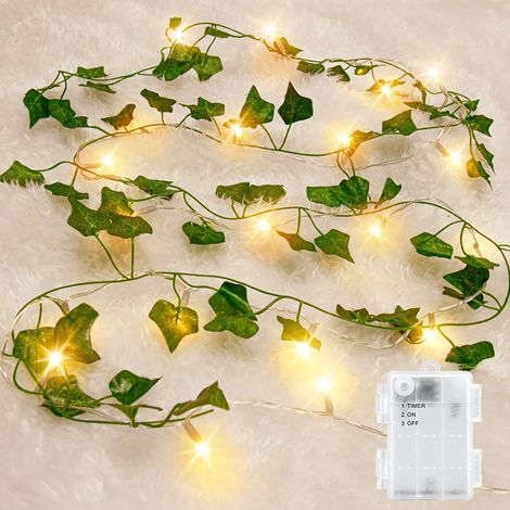 Guirlande Étanche Lumineuse, 2M 20LED Lierre Artificiel Guirlande Lumineuse IP65 pour Jardin Chambre Chaîne Lierre Lumiere avec Minuterie, avec Feuilles (1/5)