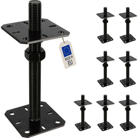 4 Embases pied de poteau réglable par vis - Platine 80x80mm - M24 - Acier galvanisé Noir - Fabrication Europe