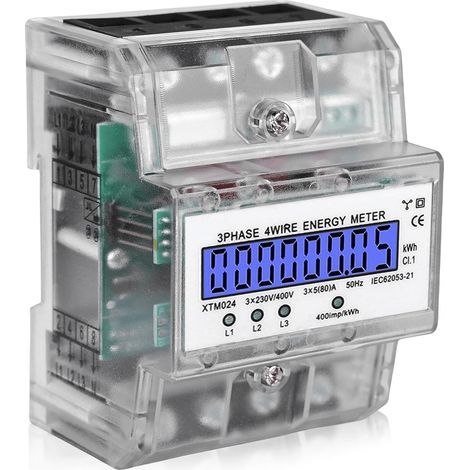 Compteur électrique triphasé à 4 fils - 230/400 V - 10 à 100 Ah - Compteur électrique numérique LCD - Compteur triphasé (1/5)