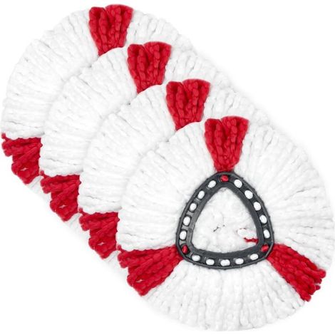 Lot de 4 têtes de rechange pour balai serpillière, compatibles avec Vileda Turbo 2-en-1, microfibre rouge et blanche (1/4)