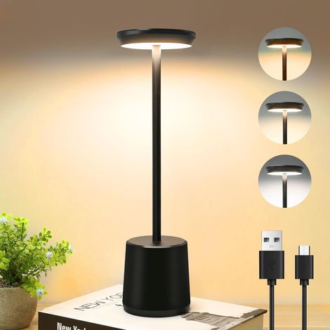 ZOLGINAH Lámpara de Mesa Inalámbrica, Lámpara de Escritorio LED Recargable con Batería de 4400 mAh, Lámpara de Mesa Regulable Táctil Negra USB para Exteriores, Restaurante, Bar, Mesita de Noche, Dormi (1/5)