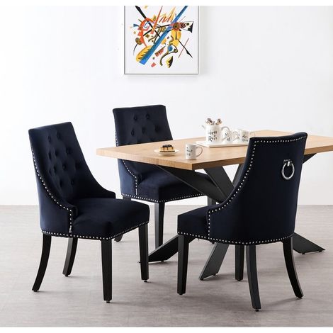 Set da pranzo Duke LUX Windsor - Tavolo da pranzo in legno di quercia e set di 6 sedie da pranzo in velluto nero - Sala da pranzo Cucina (1/5)