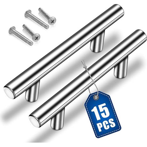 15 Poignées de Cuisine Argent, Poignées D'armoire Creuses Brossées, Poignées de Porte en Acier Inoxydable, avec Vis, Distance de Perçage 128mm, pour Armoire Tiroir Armoire Porte D'armoire (200mm) (1/5)