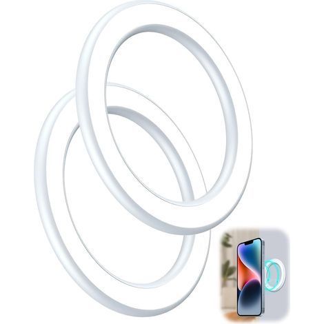 2 Pack Anneau MagSafe Mural Magnétique Mag Safe Sticker Autocollant pour iPhone 12/13/14/15/16 Aimant Coque en Alliage Support sans Traces (Blanc) pour Auto, Salle de Bain et Cuisine (1/5)