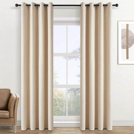 Rideau Occultant Beige 150x250 cm 2 Panneaux Rideau Thermique Isolant Anti Froid A Oeillets Rideaux Salon Anti Bruit Décoratif Chambre Enfant Adult Cuisine (1/5)