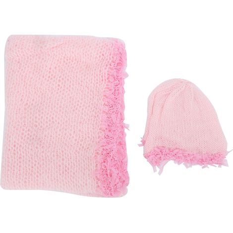 Ensemble de Chapeau et Langes pour Nouveau-né - Accessoires Photo Bébé 1 Mois (Rose Clair) (1/5)