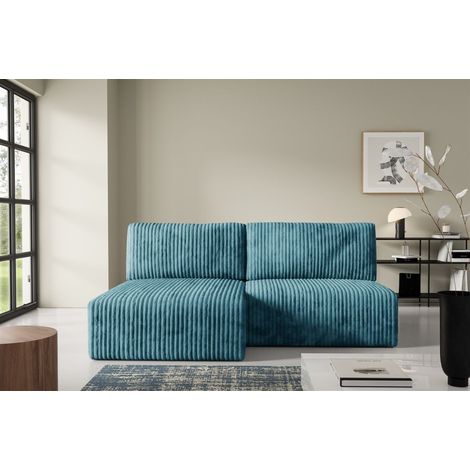 Ecksofa mit Schlaffunktion NATALIA XS in Stoff Tilia Blau Ottomane Links