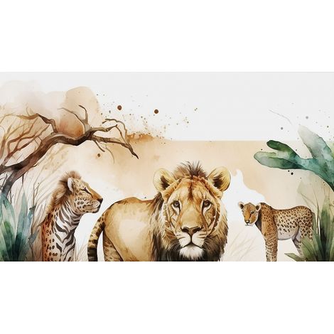 Papier peint panoramique Enfants - Animaux de la Jungle - 130 cm x 74 cm (1/2)