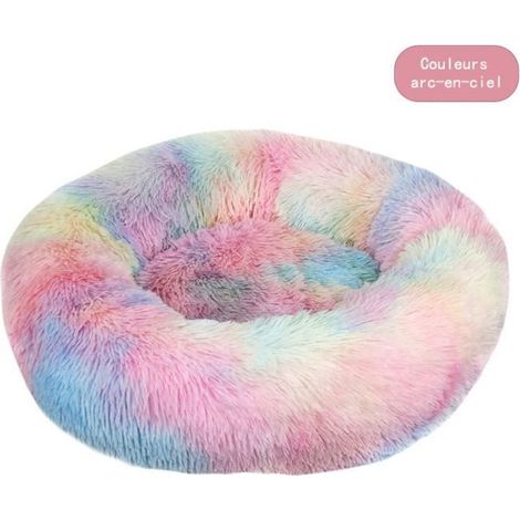 1 Lit pour chien et chat, Coussin rond lavable, Surface peluche antidérapante, Soutien orthopédique, Couleur arc-en-ciel 120CM