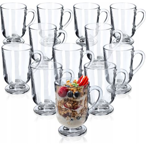 KADAX Vasos de café de 300 ml con asas y tallos, tazas transparentes ideales para café irlandés, latte macchiato, capuchino o té (juego de 12)