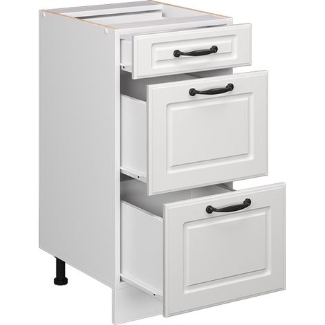 Mobiletto base per cucina R-Line, Bianco casa di campagna, 40 cm con cassetti, senza piano di lavoro, Vicco