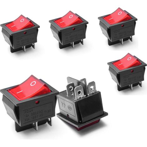 6 Interrupteur à bascule,DPST 4 broches,LED rouge,16A 250V, pour bateau,voiture,atelier (1/4)