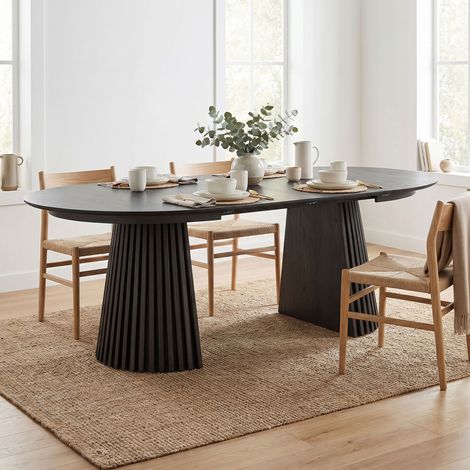 Table à manger ronde extensible 120-200 cm placage chêne noir (1/5)